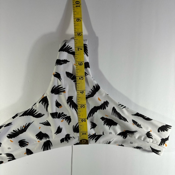 Morena Swim Bottoms White Black Bird Wing Brazilian Thong Scrunched Back L Bikin - Picture 10 of 10